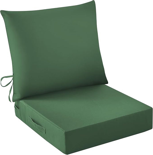 Outdoor Seat Cushion Set, Waterproof & Fade Resistant Patio Chair Cushions, Outdoors Cushion for Patio Furniture, 24 x 24 x 5.75 Inch, Outdoor Couch Cushions with Handle and Ties,ForestGreen