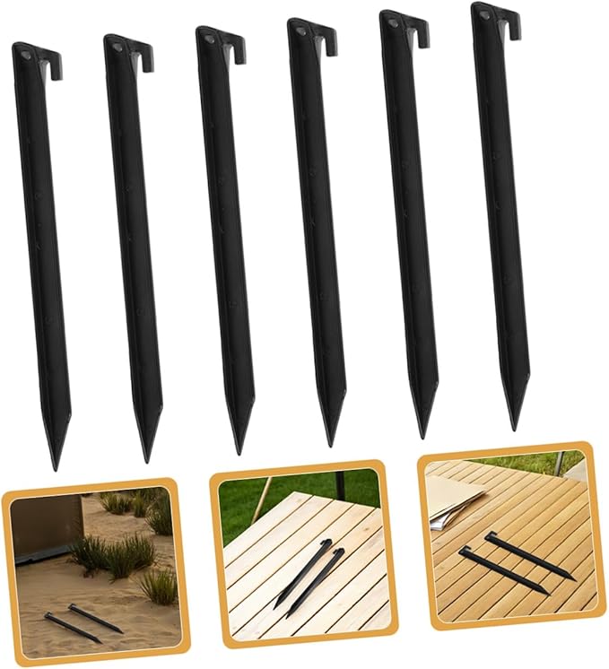 Luxshiny 12pcs Heavy Duty Plastic Tent Stakes Spike Hooks, Black Camping Ground Pegs for Beach Sand, Outdoor Picnic, Lawn, and Garden Tent Accessories