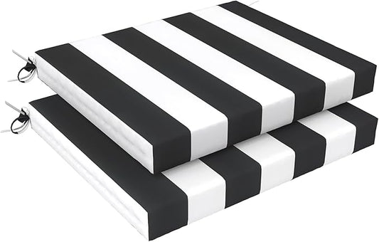 LVTXIII Outdoor Chair Cushions 18.5"x16"x2" Pack of 2, Water-Repellent Square Corner Memory Foam Seat Cushions with Ties for Garden Patio Furniture, Cabana Black