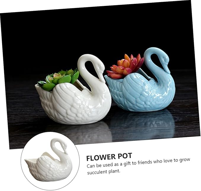 Cute Succulent Pot White Swan Planter Swan Decor Ceramic Vase Tabletop Garden Decor