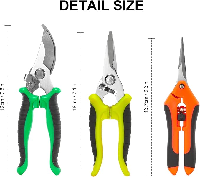 Garden Pruning Shears 3 Pack Gardening Shears Garden Scissors Stainless Steel Garden Shears Pruning Scissors Garden Clippers Pruning Shears for Gardening Garden Tools