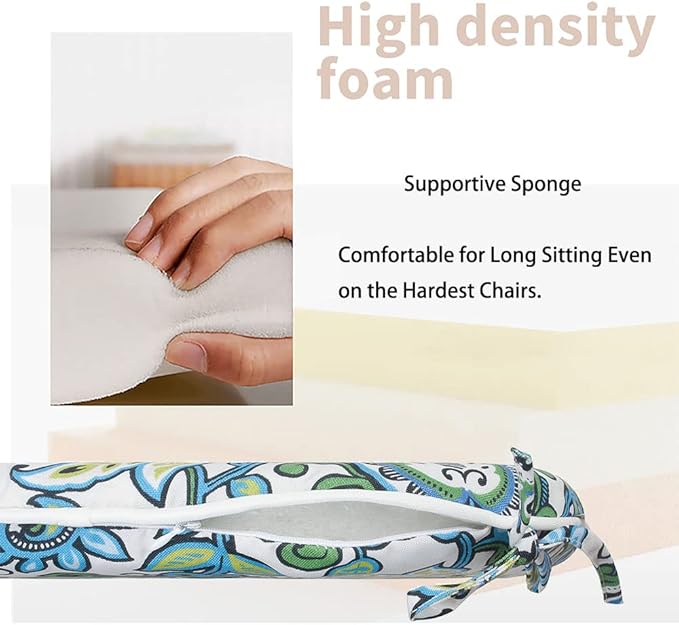 Magpie Fabrics Outdoor/Indoor 17"x16"x2" Chair Cushions with Ties Set of 2, Waterproof All Weather U-Shape Seat Pads Decoration for Patio Garden Furniture Home Office (Botanical Blue Green)