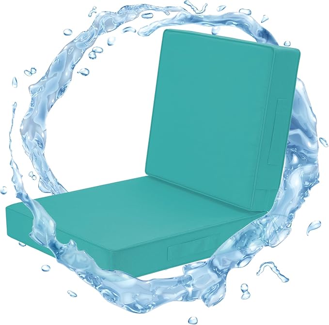 Wellsin Outdoor Cushions for Patio Furniture, Waterproof Outdoor Seat Cushions with Ties and Handle, Outdoor Cushions 24 X 24, Outdoor Deep Seat Cushions with Removable Cover, Teal