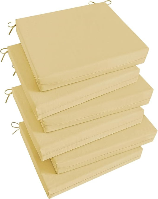 Basic Beyond Outdoor Chair Cushions Set of 6, Square Corner Outdoor Cushions for Patio Furniture, Water Resistant Patio Chair Cushions with 2 Ties, 18.5x16x3, Khaki