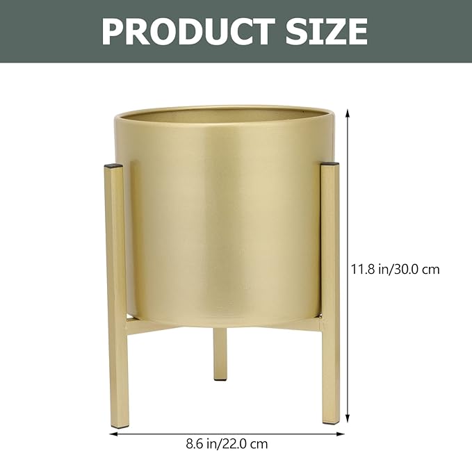 Gold Plant Stand for Indoor Plants - 10 Inch Round Metal Planter Pot with Iron Floor Stand, Modern Flower Pot for Living Room, Home Decor