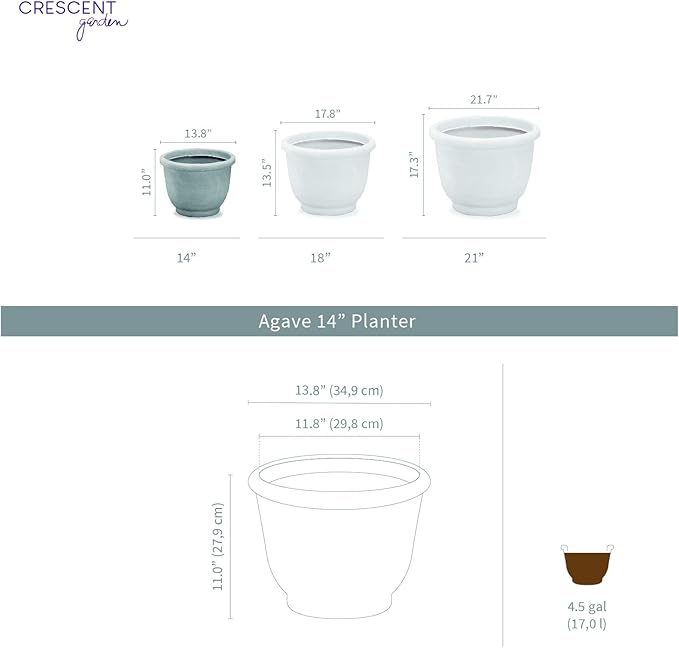 Crescent Garden Agave Planter, Classic Lightweight Resin Planter - UV-Resistant Flower Pots - Indoor & Outdoor Pot for Flowers, Houseplant, Herbs, 14" W x 11" H (Rust)