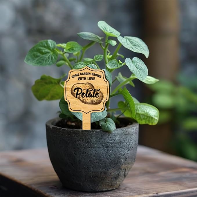 arricraft 15 Pcs Plant Labels, Wooden Markers Irregular Circle Tags Garden Labels with Printed Retro Pattern Wood Garden Stakes for Indoor and Outdoor Potted Vegetable Seed
