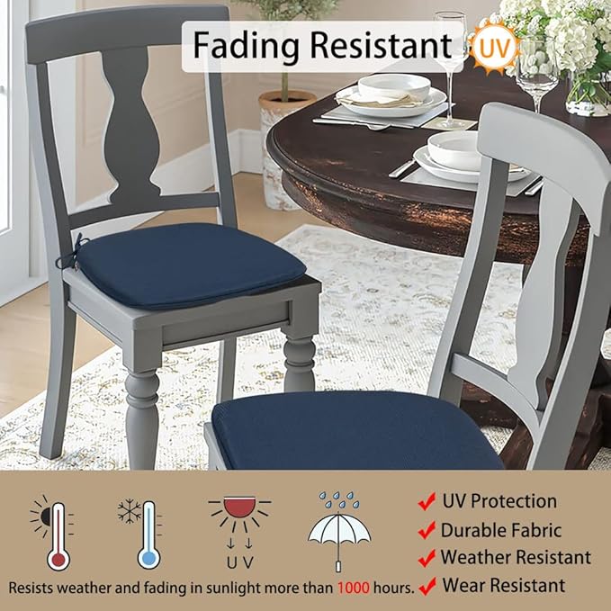 Magpie Fabrics Outdoor/Indoor 17"x16"x2" Chair Cushions with Ties Set of 4, Waterproof All Weather U-Shape Seat Pads Decoration for Patio Garden Furniture Home Office (Navy)