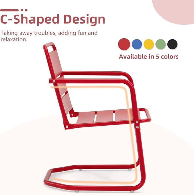 MELLCOM Patio Chairs Set of 2, Small Patio Furniture Set - 2 C-Spring Metal Chairs, Outdoor Bistro Set for Balcony, Front Porch, Poolside, Garden, Deck, Red