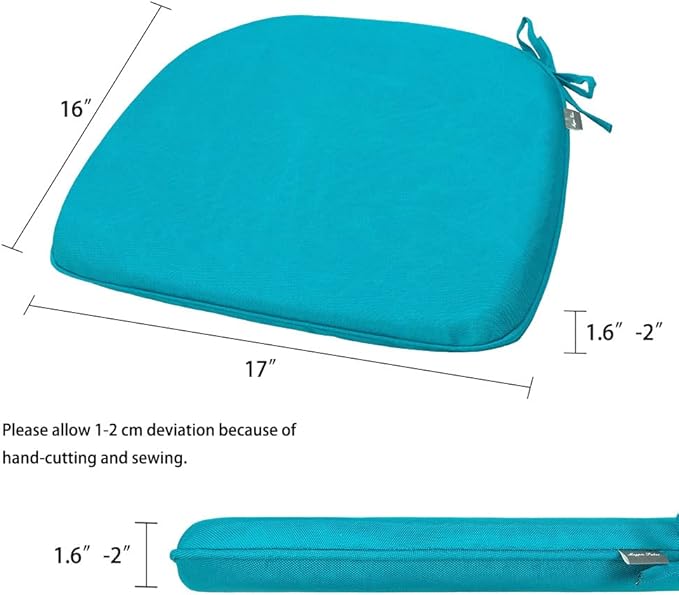 Magpie Fabrics Outdoor/Indoor 17"x16"x2" Chair Cushions with Ties Set of 4, Waterproof All Weather U-Shape Seat Pads Decoration for Patio Garden Furniture Home Office (Teal)