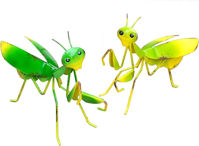 GIFTME 5 Metal Mantis Garden Yard Art Decor,Praying Mantis Outdoor Wall Decor for Garden,Patio,Tree,Fence,Lawn Ornaments Set of 2
