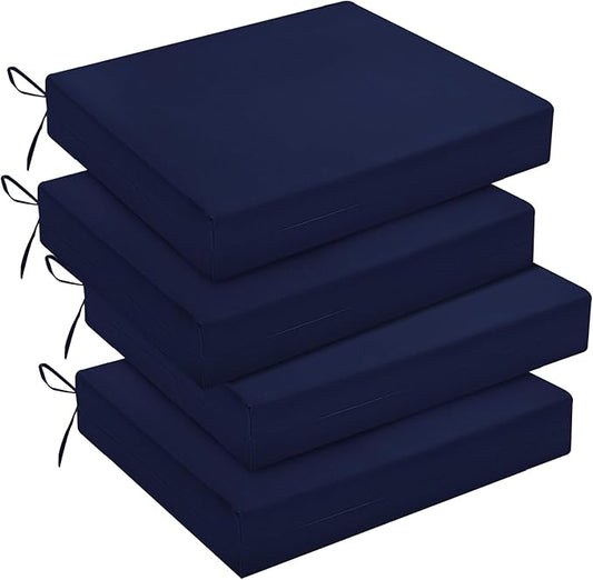 downluxe Outdoor Chair Cushions Set of 4 for Patio Furniture, Water-Resistant Square Corner Patio Chair Cushions with Ties, High Density Foam Outdoor Seat Cushion, 18.5" X 16" X 3", Navy