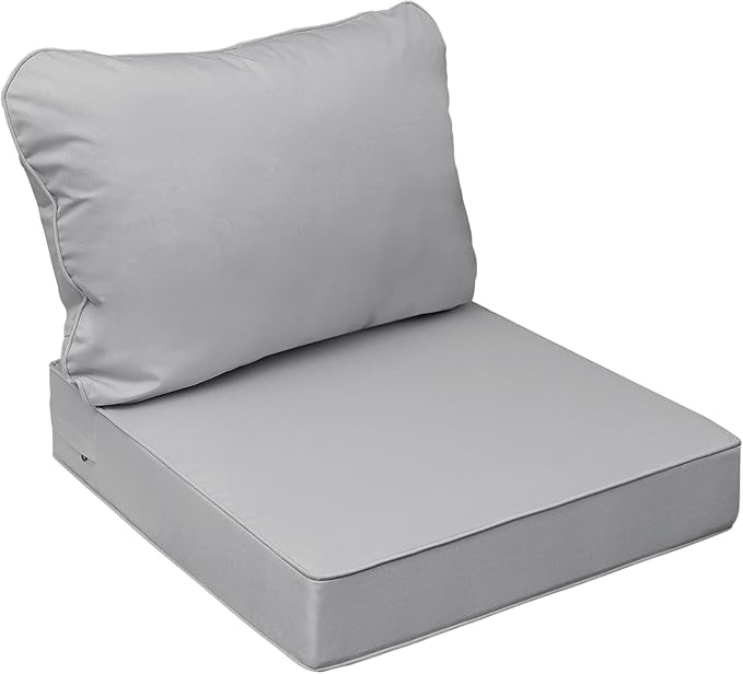 AAAAAcessories Outdoor Seat Cushions for Chairs, Fade-Resistant, Waterproof Patio Furniture Replacement Cushions, 19" x 19" x 3" + 19" x 17", Gray