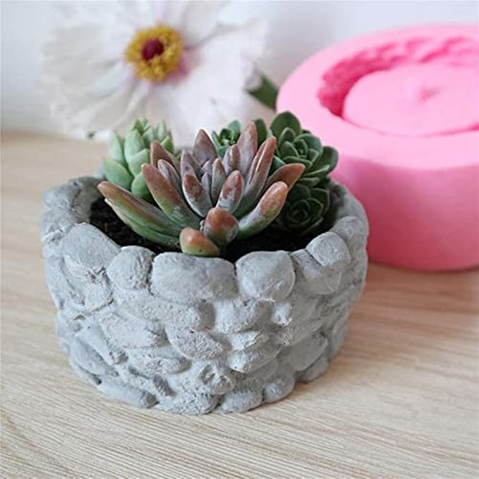 Round Wooden Pile Flower Pot Concrete Silicone Molds for Epoxy Resin Succulent Plant Vase Clay Cement Moulds Candle Soap Pen Holder Molds