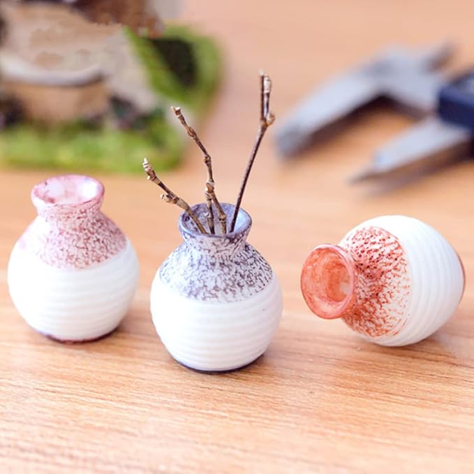 10pcs Miniature Tiny Resin Flower Pots Decor, Mini Flower Pot Decoration for Dollhouse Dining Room Accessories Mini Garden Plants DIY Desktop Windowsill Decor