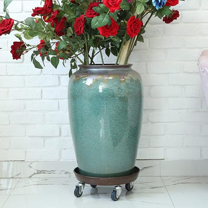 ARTLINE 16" Round Plant Stand with Lockable Wheels, 420lbs Heavy Duty for Indoor Outdoor, Large Rolling Dolly Planter Caddy on Casters to Carry Potted Flower Pot, Round Metal Tray NO Holes, 2 Pack