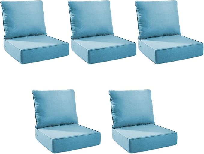Outdoor Cushion Set for Furniture Patio Furniture, UV Resistant, Water Resistant - 6 Inch Thick Foam Garden Cushions– 22x24 Inch Patio Seat Covers for Chair/Sofa/Couch | Light Blue | 5-Pack |