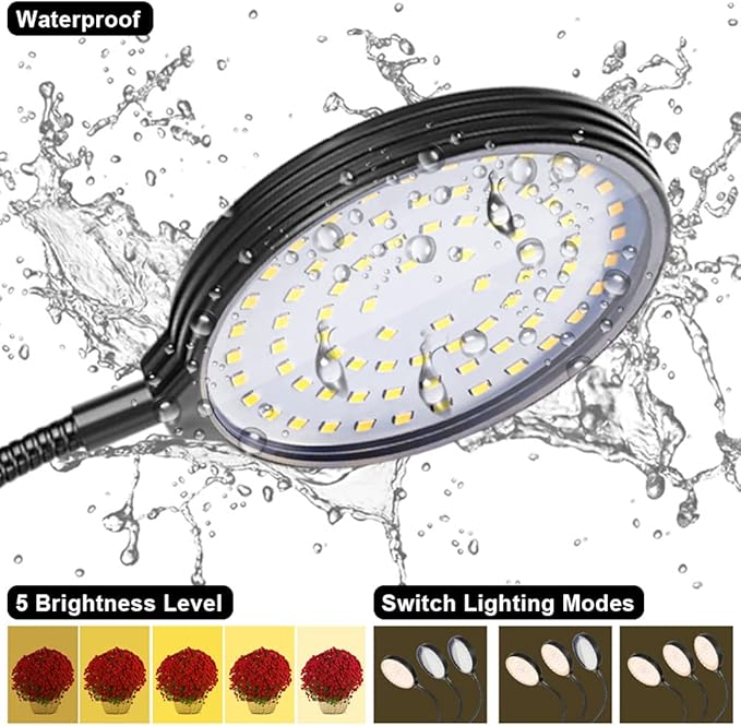 Grow Light 30W Sunlike Full Spectrum LED Plant Grow Lights with Timer Auto On/Off 4/8/12H Waterproof Grow Lamp for Indoor Plants, 5 Dimmable Levels, 3 Switch Modes, Adjustable Gooseneck