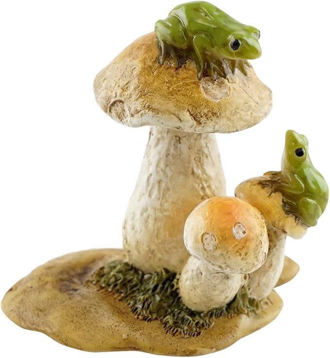 Top Collection Miniature Fairy Garden and Terrarium Mini Frogs on Mushrooms Statue
