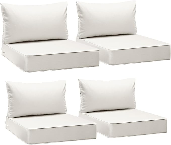 AAAAAcessories Outdoor Seat Cushions for Chairs, Fade-Resistant, Waterproof Patio Furniture Replacement Cushions, 24" x 24" x 5" + 24" x 13.5", Set of 4, Creamy White