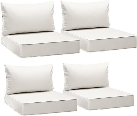AAAAAcessories Outdoor Seat Cushions for Chairs, Fade-Resistant, Waterproof Patio Furniture Replacement Cushions, 24" x 24" x 5" + 24" x 13.5", Set of 4, Creamy White