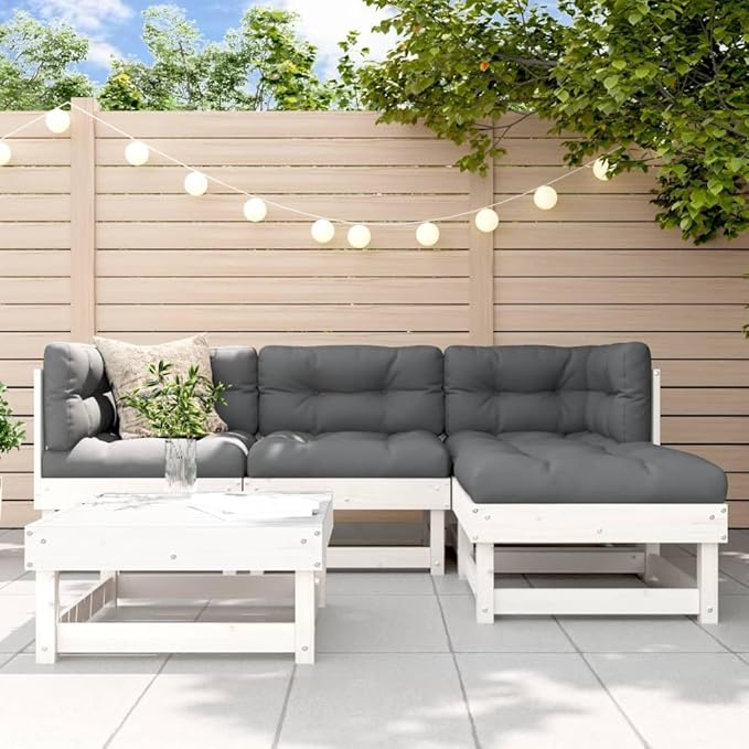 Garden Lounge Set White, Anthracite Outdoor Conversation Set Garden Seating Ensemble for Backyard Pond