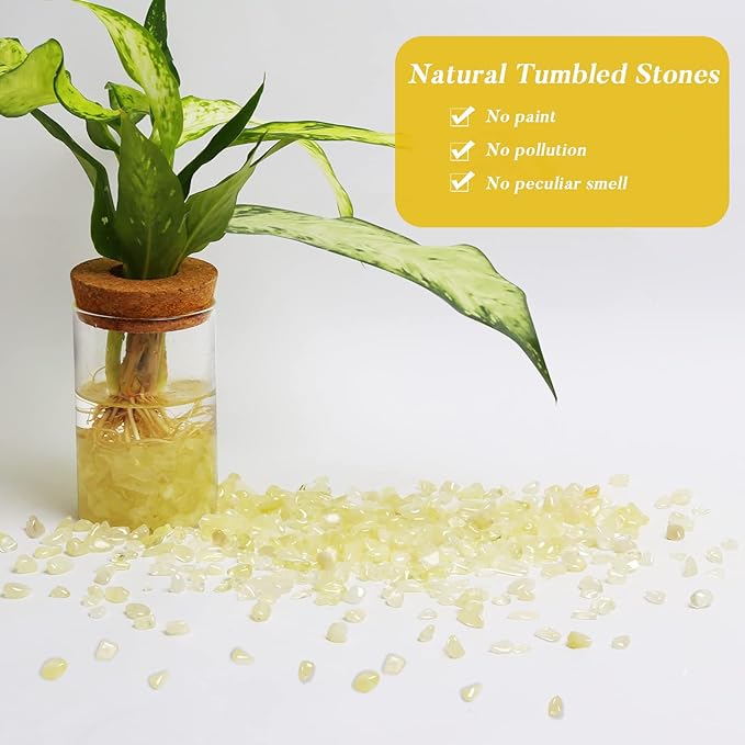QICQDRAM Polished Gem Stones Rocks Crystals 0.9 Lb/405g Natural Tumbled Stones Citrine Crystal Chips Bulk for Healing Crystals & Fish Tank Rocks Gravel, Vase Filler, Plants Decor