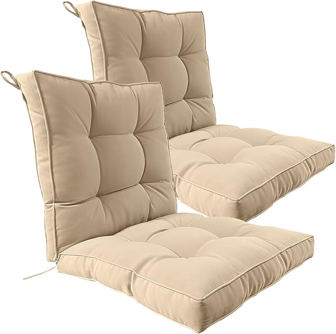 2 Piece Outdoor Patio Chair Cushions, Fade Resistant Outdoor Cushions for Patio Furniture, 6 inch Thickened Rocking Chair Cushions Set (Khaki, 24x24x6 inch - 2 Pieces)