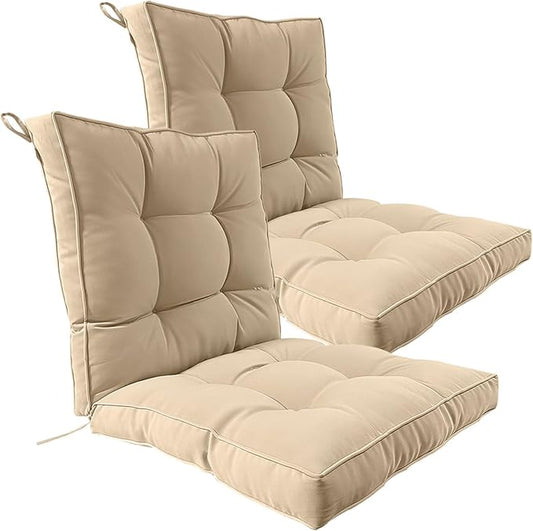 2 Piece Outdoor Patio Chair Cushions, Fade Resistant Outdoor Cushions for Patio Furniture, 6 inch Thickened Rocking Chair Cushions Set (Khaki, 24x24x6 inch - 2 Pieces)