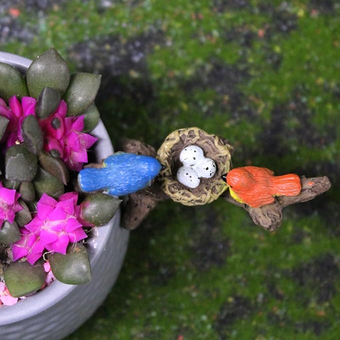 Birds Perched on Branches Flower Pot Hugger Figurines, Mini Resin Birds Sculpture Outdoor Statues Planter Pot Terrarium Fish Tank Edge Bonsai Craft Decor Fairy Garden Accessories