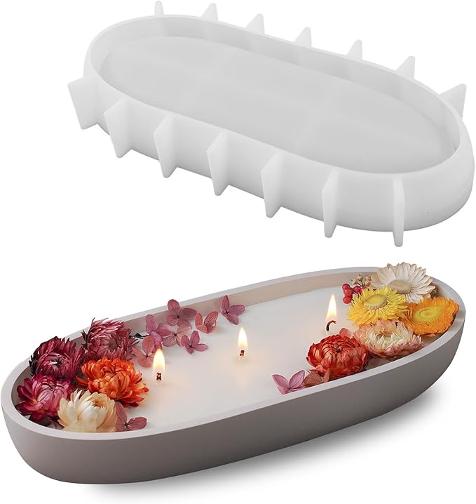 Wehous Large Bowl Resin Mold, 11.6'' Oval Bowl Silicone Molds for Resin Concrete Cement, Epoxy Casting Mold for Jewelry Makeup Storage Container Candle Boat Succulent Pot, Table Home Decoration