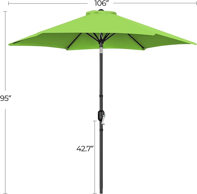 Yaheetech Patio Umbrella, 9FT Outdoor Table Market Umbrella with Push Button Tilt and Crank, Yard Sun Shade with Sturdy Ribs for Garden, Deck, Backyard, Pool, Grass Green