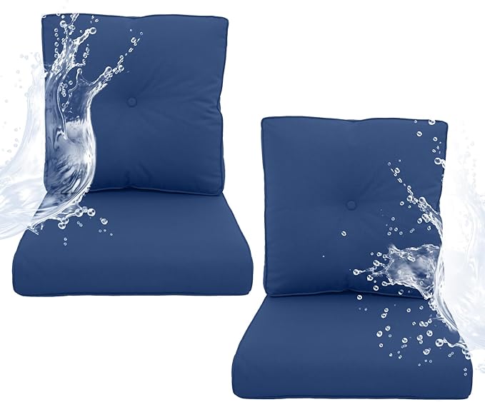 Outdoor Chair Cushions 2 Sets- 22 * 24" Patio Furniture Cushions with Removable Cover, 27D High Density Sponge Filling Outdoor Patio Cushions for Chairs, Rocker, Sofa and Loveseat - Blue