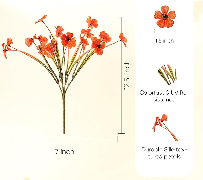 Artificial Mums Fall Fake Flowers for Outdoors, 12 Bundles Faux Mums for Outdoor Planters Autumn Decorations,UV Resistant Silk Flowers for Front Porch Garden Patio Home Decor(Fall-Orange)