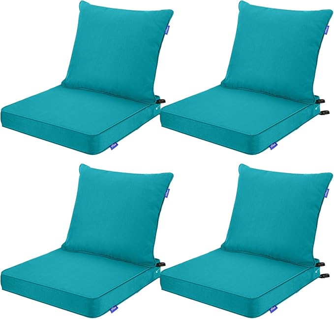 Deep Seat Cushions, Outdoor Cushions, Patio Furniture Cushions, Deep Seat & Back Cushion Patio Cushions for Backyard Couch Sofa Fade Resistant (24x24x4 inches 4 Sets, Solid Aqua Green)