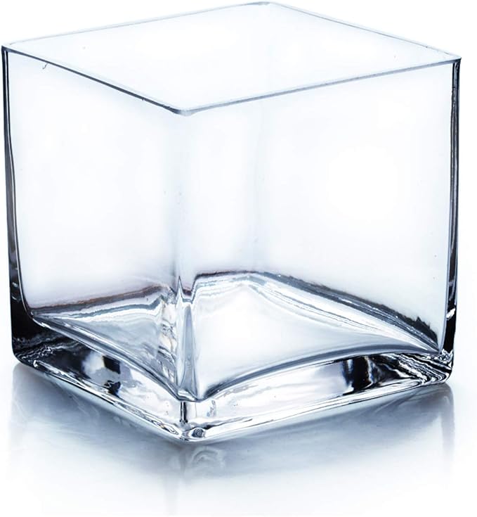 WGV Cube Glass Vase, Candle Holder, 3"x3"x3", Clear Elegant Floral Accent Container Planter Terrarium Storage for Wedding Party Ceremony Event Office Home Decor, 1 Piece