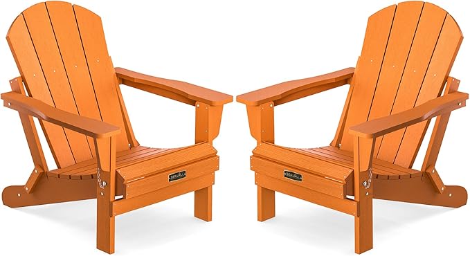 SERWALL Foldable Adirondack Chair Set of 2 for Patio Garden Outdoors Fire Pit Chairs-Orange