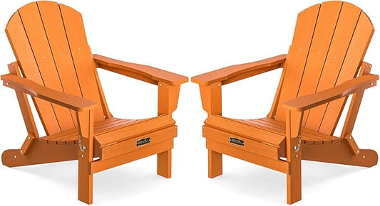 SERWALL Foldable Adirondack Chair Set of 2 for Patio Garden Outdoors Fire Pit Chairs-Orange