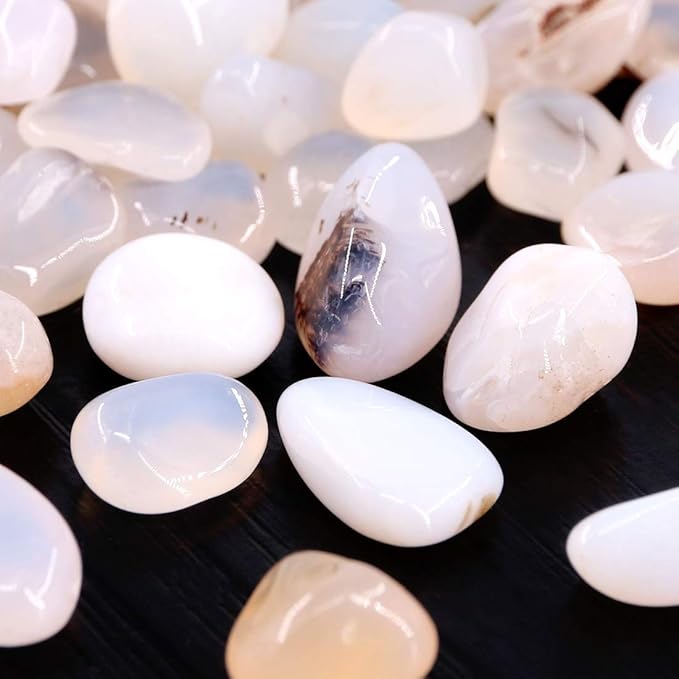 Hilitchi White Agate Stone Tumbled Stones for Plants Cacti & Succulents Bedding, Vase Filler, Landscape Bottom Decoration (About 1lb(455g)/Bag)