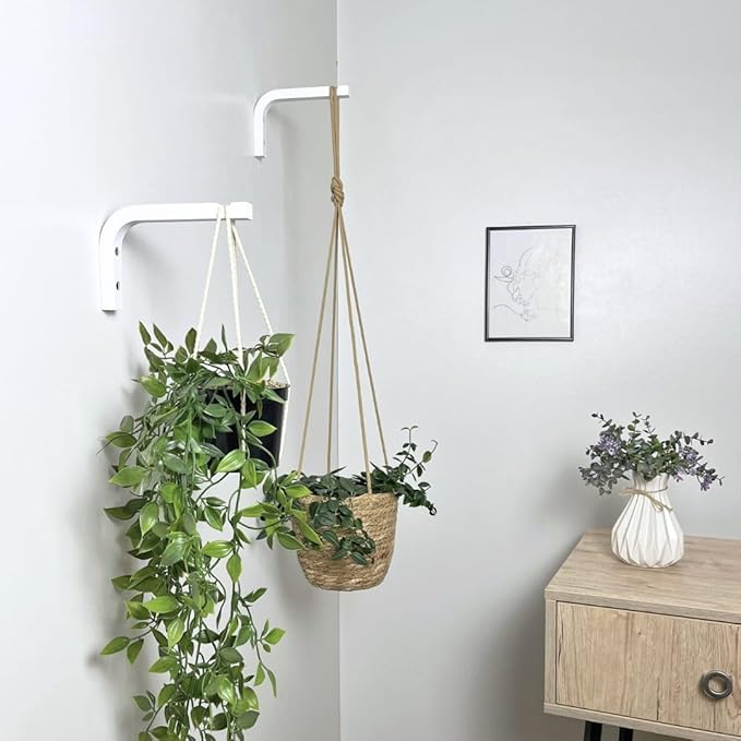 EvenWood 2-Piece Set of Plant Hooks for Wall 6 inch - Mounted Wooden Plant Hook - Indoor and Outdoor Bracket Plant Hanger for Planters, Lanterns, Bird Feeders, Patio Decorations (White)