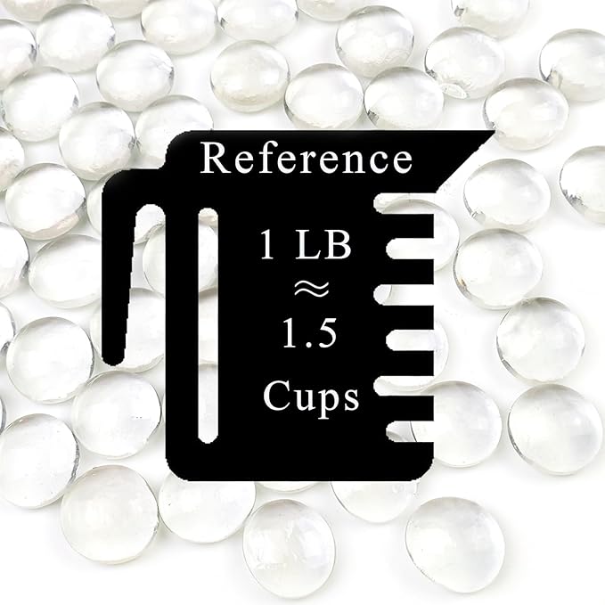 1lb Clear Glass Beads for Vases, 100 Pcs Glass Pebbles, Clear Flat Glass Marbles for Vase Filler Flower Candle Crafts Centerpieces and Wedding Decoration