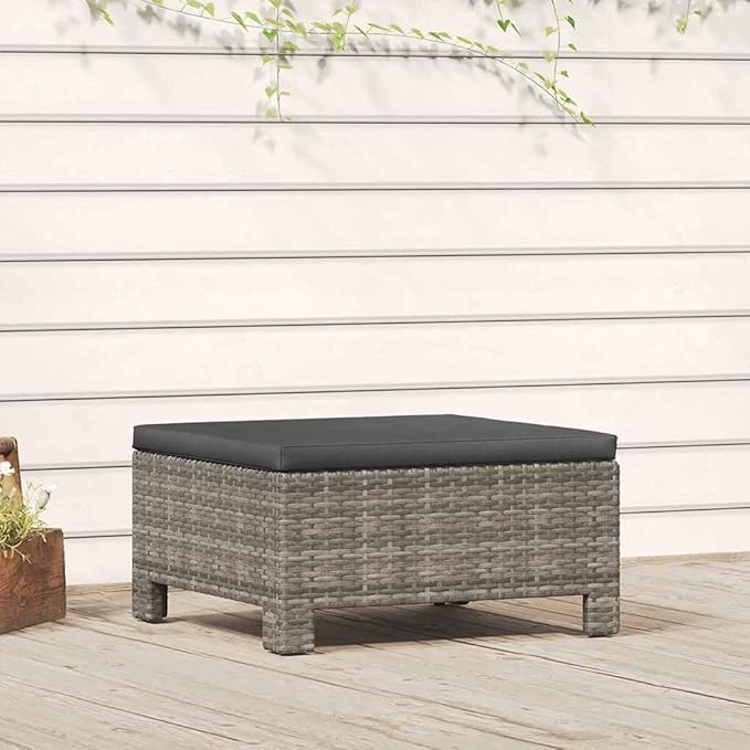 Footrest Grey Poly Rattan, Powder-Coated Steel Outdoor Patio Set Garden Furniture Set Garden Seating Ensemble for Pond Backyard