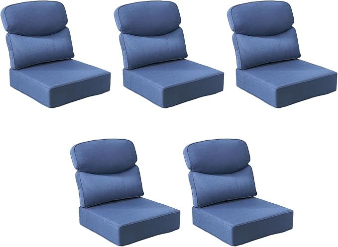Outdoor Cushion Set for Patio Furniture, UV Resistant, Water Resistant - 6 Inch Thick Dual Layer Back Support Cushions– 24x24 Inch Patio Seat Covers for Chair/Sofa/Couch | Blue | 5-Pack |