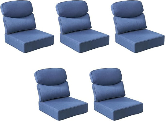 Outdoor Cushion Set for Patio Furniture, UV Resistant, Water Resistant - 6 Inch Thick Dual Layer Back Support Cushions– 24x24 Inch Patio Seat Covers for Chair/Sofa/Couch | Blue | 5-Pack |