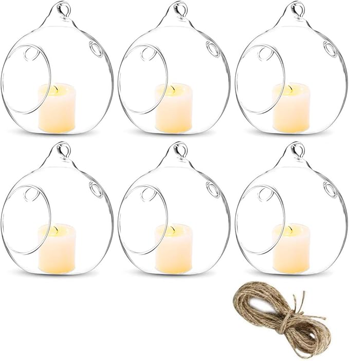 3” Hanging Glass Planter Round Candle Holder Succulents Terrarium Decorations Succulent, Tillandsia, Air Plants ， 6 Packs