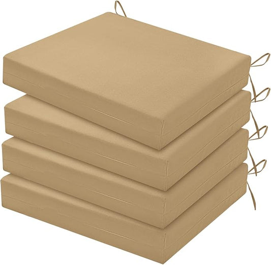 HARBOREST Outdoor Chair Cushions Set of 4, Water Resistant Patio Chair Cushions with Ties, Square Corner Outdoor Seat Cushions for Patio Furniture, 18.5"x16"x3", Khaki