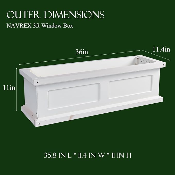 3-Foot Window Box Planter, Wall-Mounted White Window Planter for Outdoor Balcony/Windowsills, Patio & Garden, Classic Design Weather-Resistant Flower Box Planter