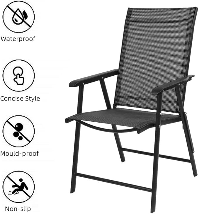 VINGLI Upgraded Version Single 1 Folding Chairs with Arms, Portable Patio Chairs for Outdoor & Indoor, Sling Back Chairs for Lawn, Pool, Courtyard, Balcony & Garden (Black)