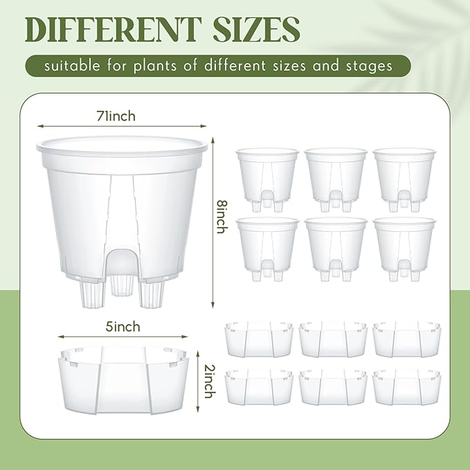 Self Watering Pots for Indoor Plants with Deep Reservoir and High Drainage Holes for Outdoor Plants and Flowers, Bare Root Planter(7.09'',Clear,6 Pcs)