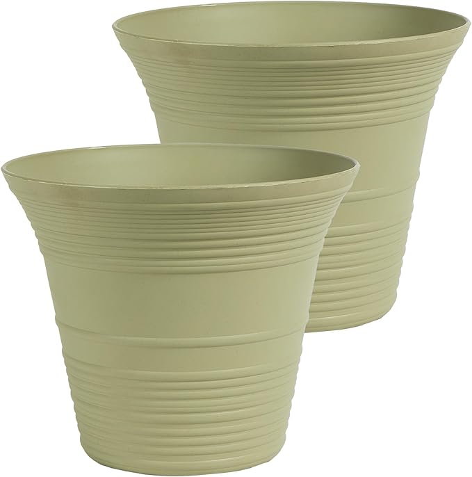 The HC Companies 16 Inch Sedona Round Self Watering Planter Pots, Lightweight UV-Resistant Plastic Indoor & Outdoor Planters, 2-Pack Flower Pots for Garden & Home Decor, Seafoam